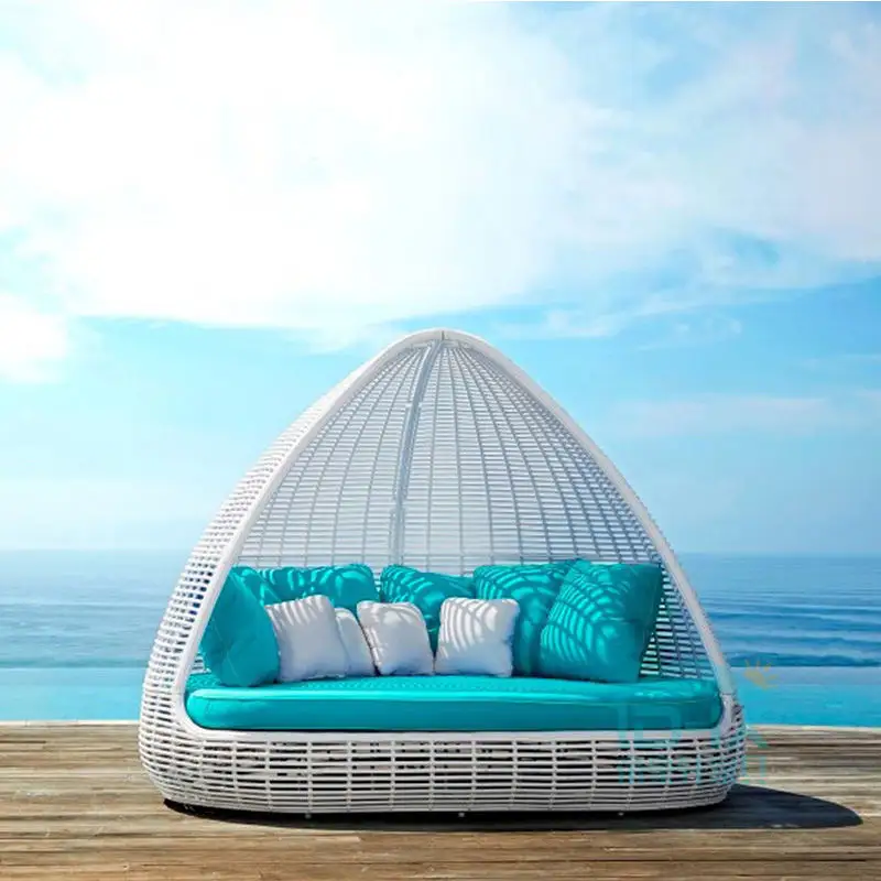 Verwitterte Teak Pool Seite Luxus Gartenmöbel einzelne Außen terrasse Couch Daybed Trundle Twin Day Bett mit Rollbett