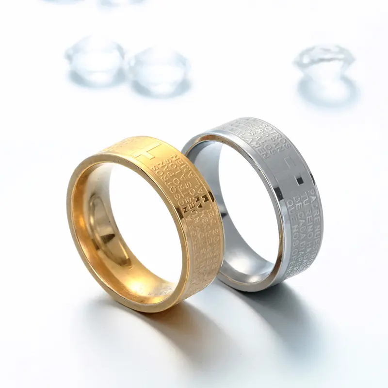 Anel masculino de cruz de aço inoxidável, anel para homens na moda barato com 12 peças cn; zhe 2022