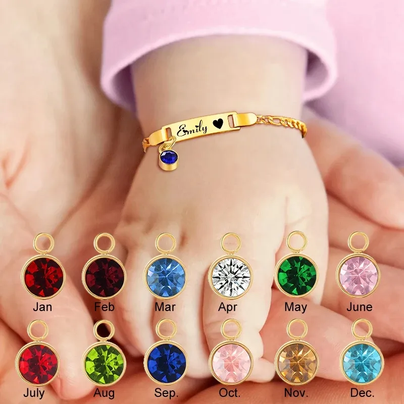 Tùy Chỉnh Birthstone Vòng Đeo Tay Quyến Rũ Cho Bé Cá Nhân Thép Không Gỉ Trẻ Sơ Sinh Trẻ Em Trẻ Em Tên Vòng Đeo Tay Món Quà Sinh Nhật