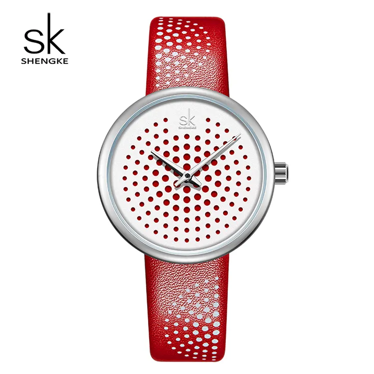 Shengke-relojes de cuarzo a cuadros para mujer, pulsera clásica de cuero, # K0128