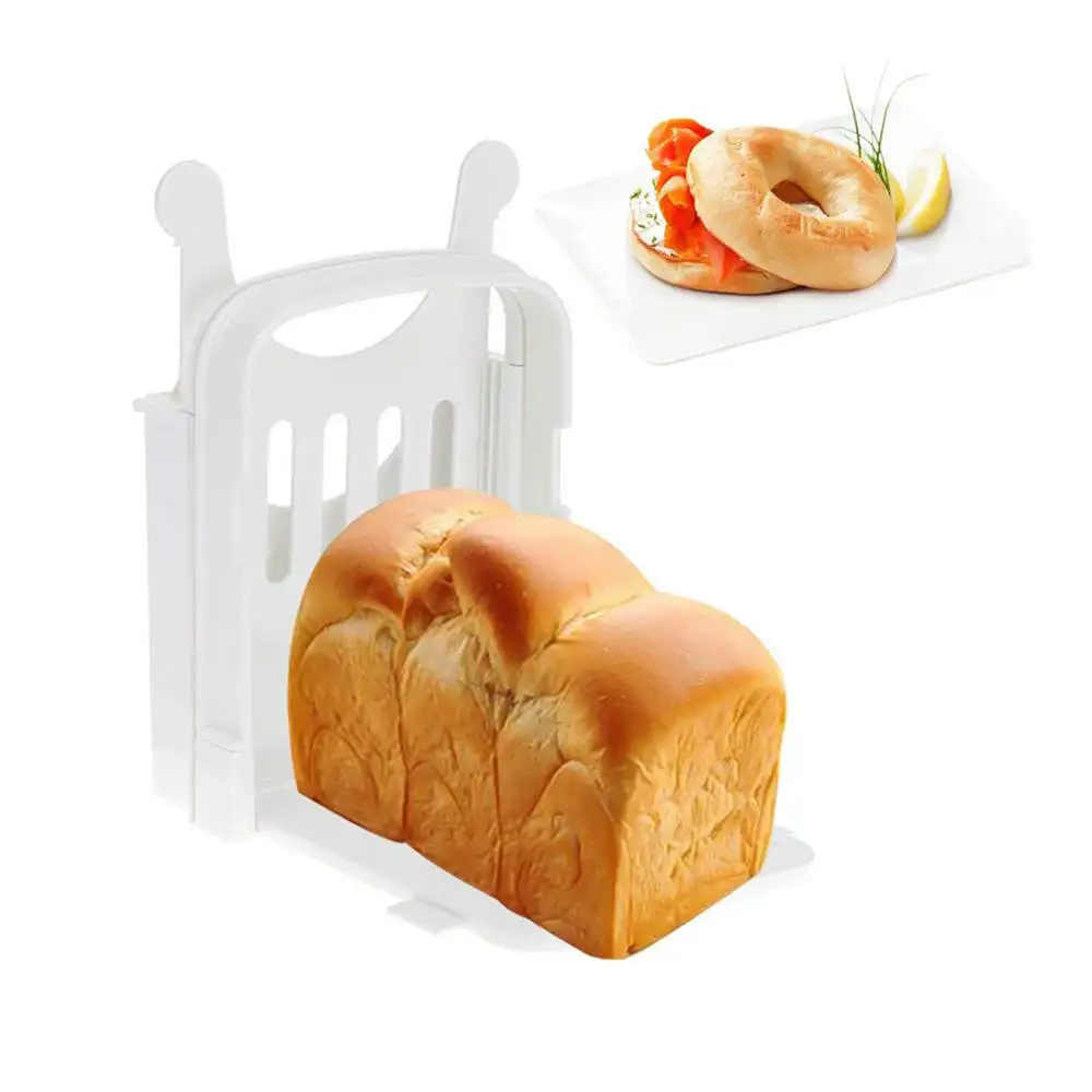 XX pengiris roti panggang plastik, dapat dilipat pemegang pisau roti, Rel pemandu pemotong alat pengiris roti bakar