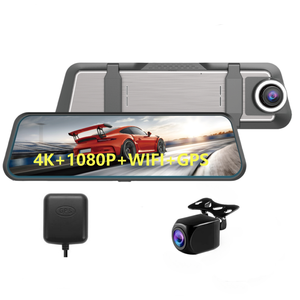 10英寸汽车后视镜DVR仪表盘凸轮10英寸前后4K，带双镜头摄像头Wifi全球定位系统应用夜视停车监视器 - Product Image 1