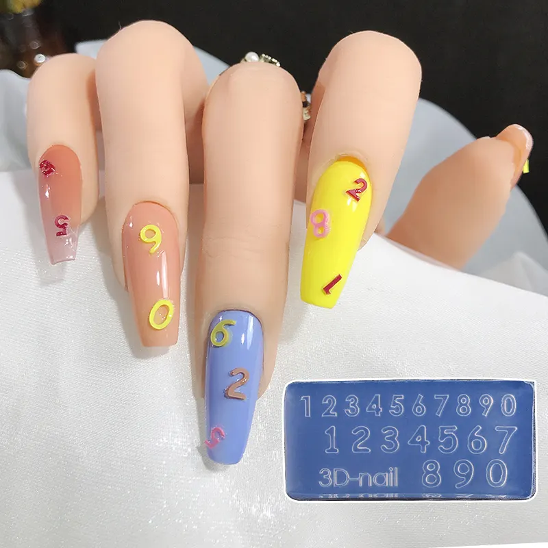 3d Nail Carving Mold English Letters Number Diy Manicure Accessory Tools Nail Silicone Mold