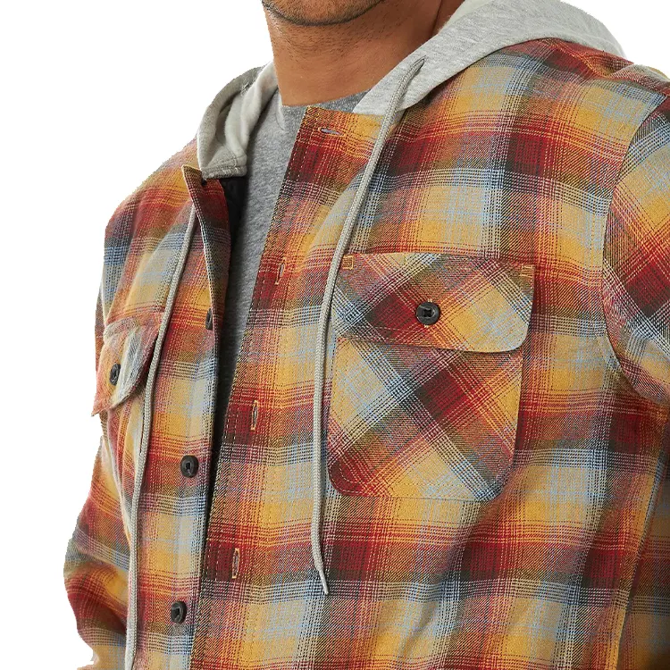 Hooded New Arrival Cotton Long Sleeve Mens Flannel Plaid Shirt With Hood