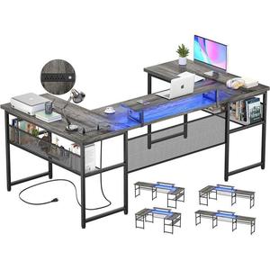 家用商用钢木u型带发光二极管灯和电源插座电脑桌学习桌 - Product Image 5