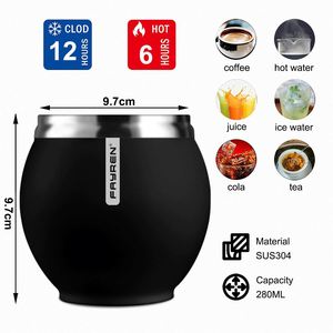 ホットセール280MLステンレス鋼ラウンドボール型YerbaMateひょうたんティーカップコーヒーマグビールワインウォーターボトル