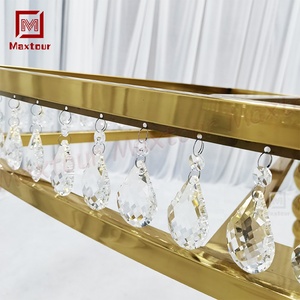 半月形热卖水晶框架定制金色婚礼活动派对钢化玻璃桌 - Product Image 6