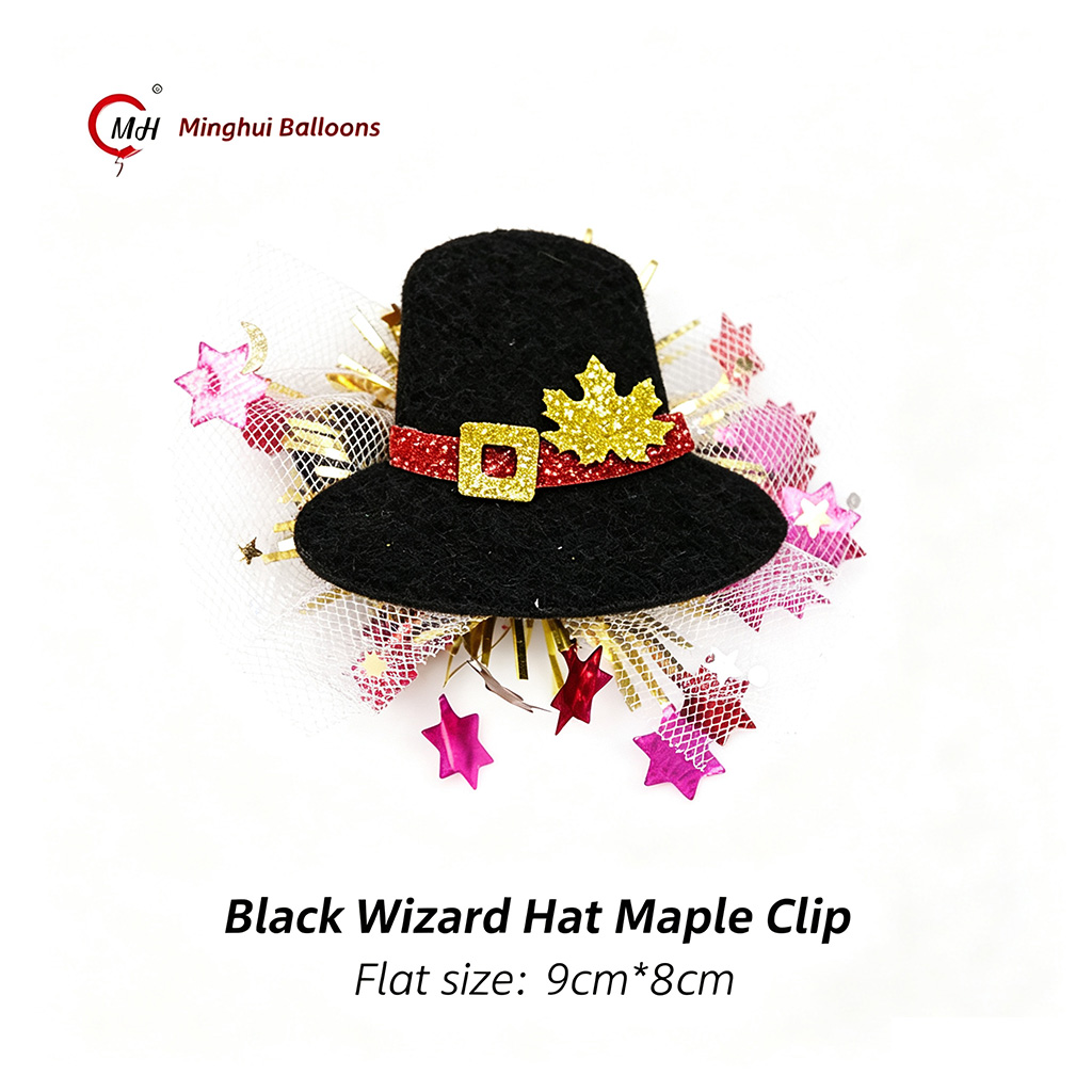 Chapeau de sorcier noir Clip en érable Taille plate: 9 cm * 8 cm