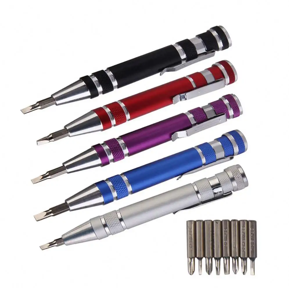 Mini stylo multifonction 8 en 1 en aluminium, tournevis de précision, jeu de tournevis, Kit d'outils de réparation pour téléphone portable, ensemble d'outils à main