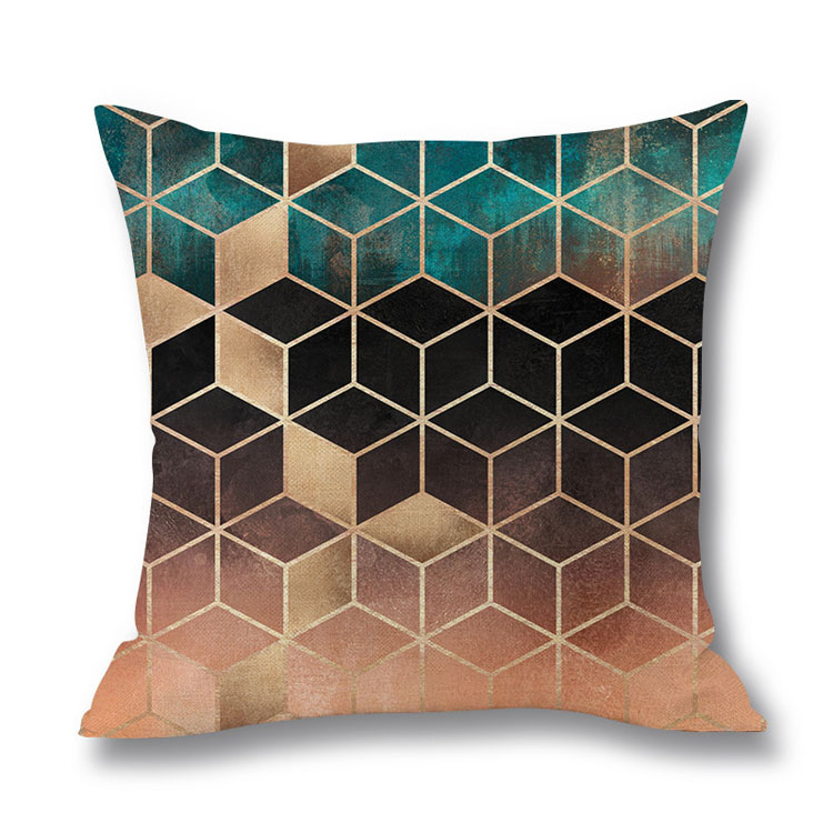 Colorful Geometric Digital Print Pillowcase Linen Cushion Cover