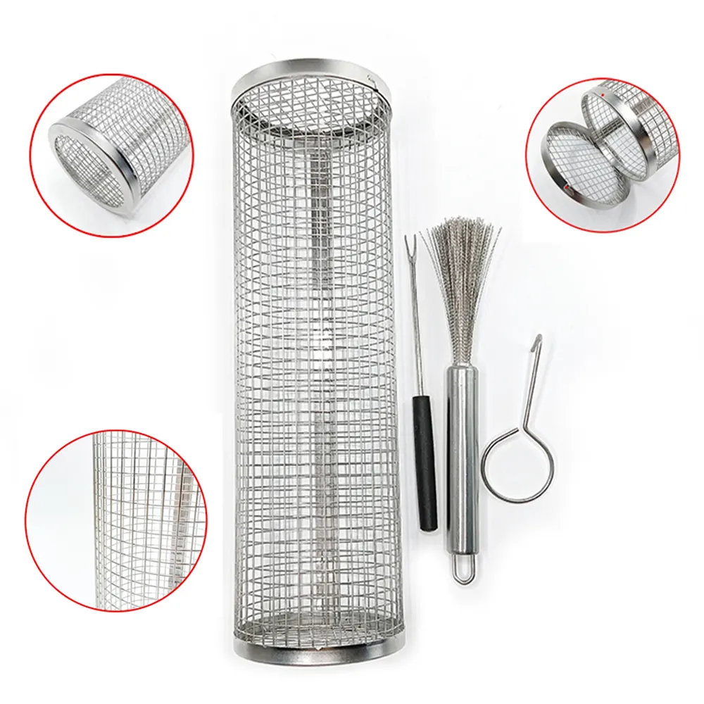Stainless steel BBQ net hot sales stainless steel grill mesh 2023 New Cylindrical barbecue barrel Food Grill Basket