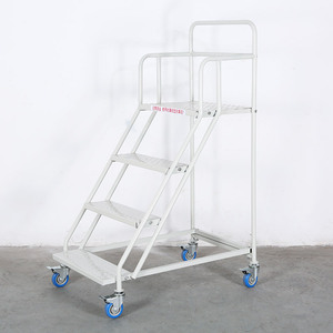 Plataforma de trabajo móvil de seguridad de acero con escalones de escalera rodante Equipo de manipulación de materiales de escalera de almacén de fibra de vidrio móvil - Product Image 1