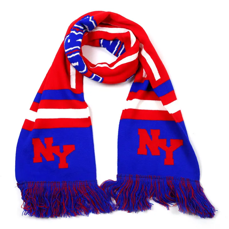 Venta al por mayor logotipo personalizado precio de fábrica acrílico de punto bufanda del club de fútbol/bufanda de punto de invierno para adultos