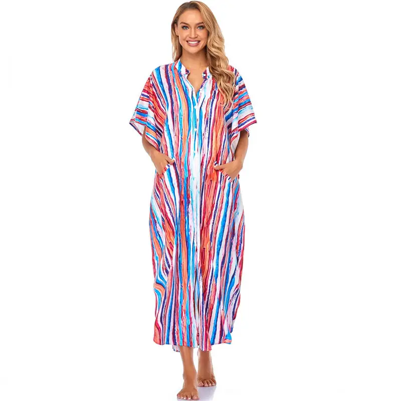 DAMOCHIC estampado personalizado playa Kaftan traje de baño cubrir camisa suelta vestido de baño vacaciones mujeres ropa de playa cubrir vestido de verano 2023