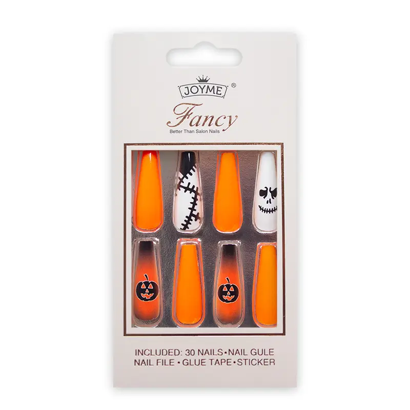 Tema Halloween Fábrica Venda 24pcs Luminosa Reutilizável Unhas Artificiais para Nail Art Decoração Imprensa On Halloween Nails