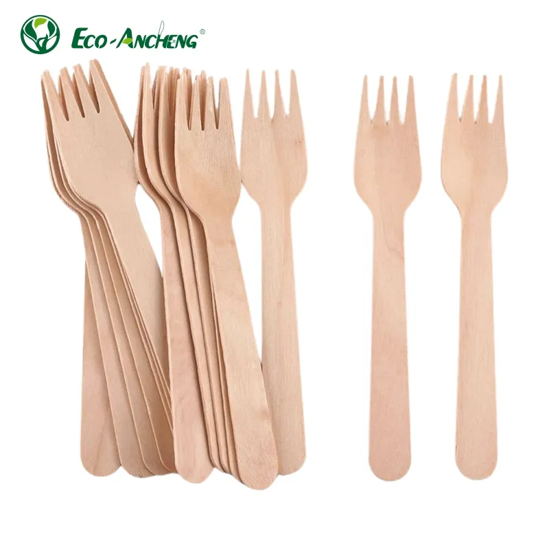 Cubiertos de madera biodegradables de 160cm, 25 Uds., tenedor de madera, cubiertos desechables, cubiertos de madera para acampar