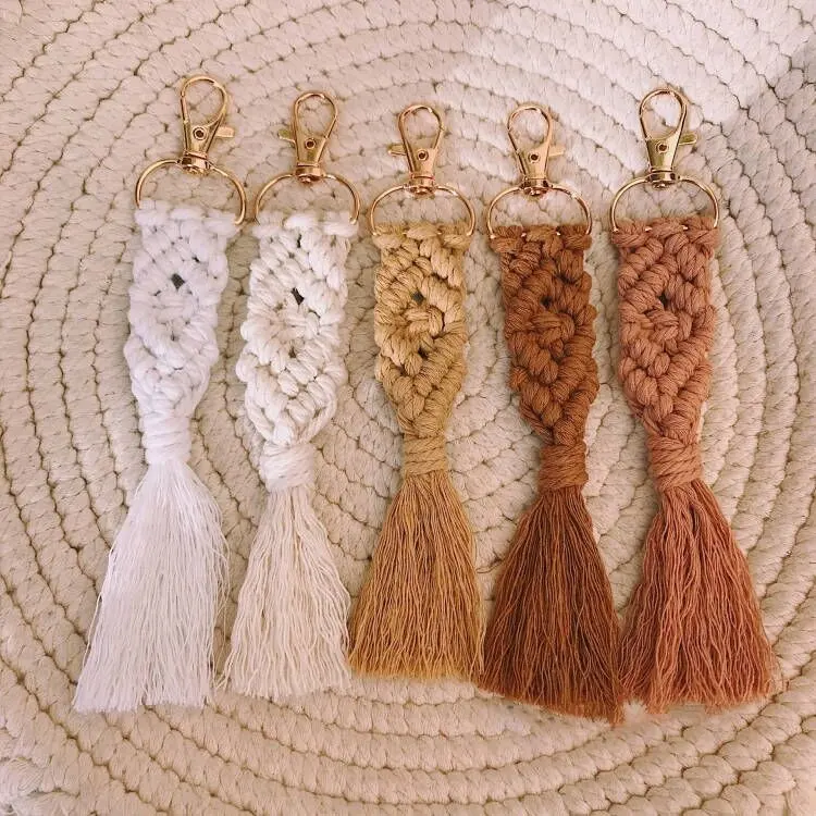 Wholesale Handmade Woven Rope KeychainAccessories Tassels Cotton Thread Weave Boho Macrame Keychains