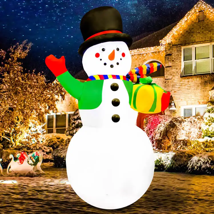 Décoration gonflable de bonhomme de neige de Noël de 5 pieds, bonhomme de neige gonflable avec boîte-cadeau actuelle