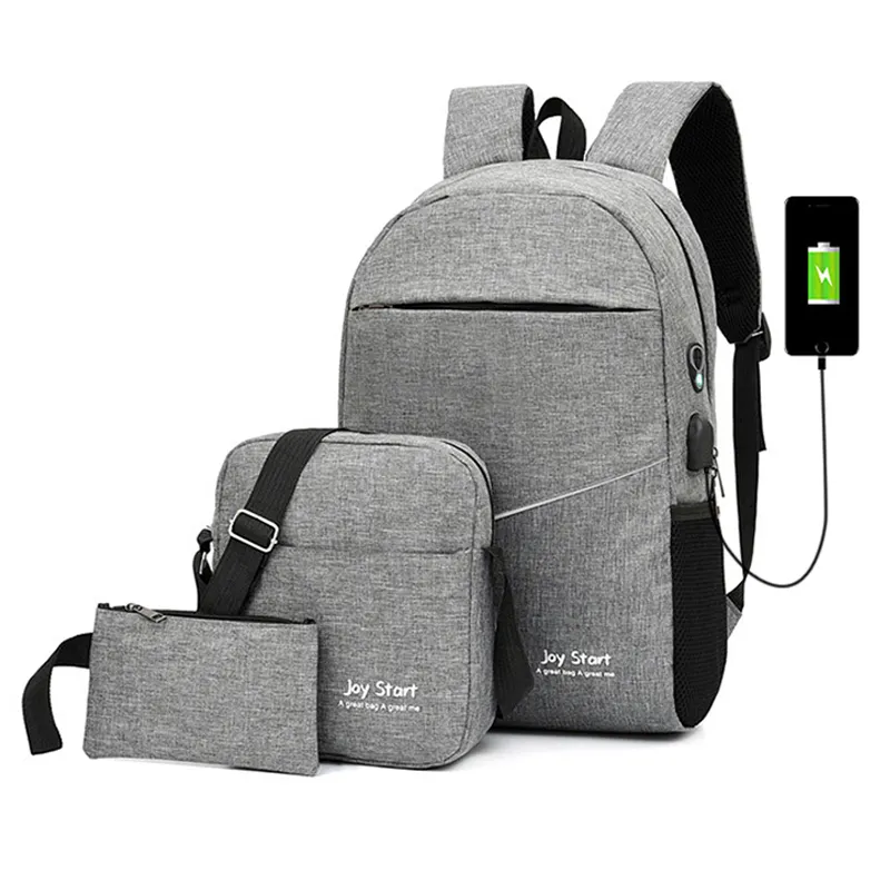 Conjunto de mochilas unissex com 3 peças, mochila refletora noturna unissex com entrada para carregamento usb