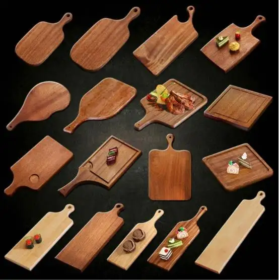竹製木製円形チーズピザまな板天然木ラウンドサービングウォールナットウッド竹製の持続可能なフラット