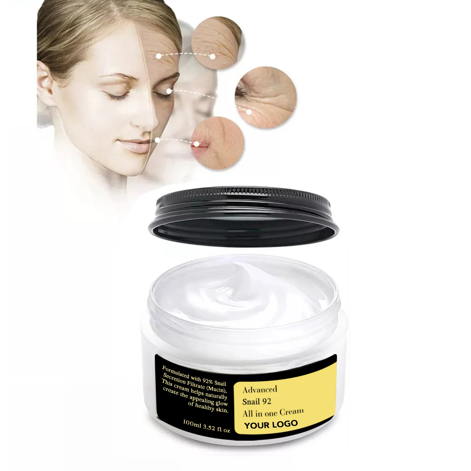 Creme hidratante de caracol mucin para clareamento da pele caracol avançado 92 creme tudo em um creme com creme facial orgânico natural