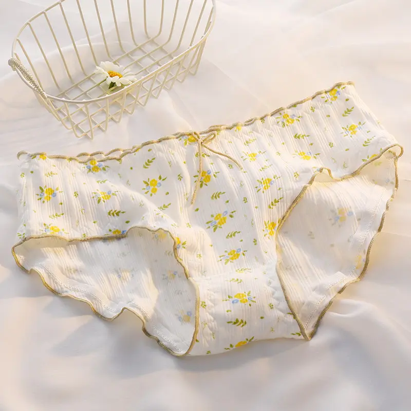 Algodão macio criança cuecas floral simples menina mid-rise cueca bonito confortável desenhos animados linda impressão calcinha lingerie