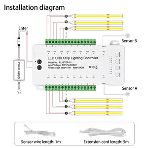 Sensor de movimiento LED de 16 canales, controlador de luz LED de escalera, sistema de control de iluminación de escalera de velocidad y brillo ajustable - Product Image 2