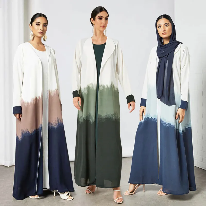 Islamic clothing muslim 2 piece modest set saudi bisht abaya wholesale saudi multi-shaded bisht abaya with Inner dress
