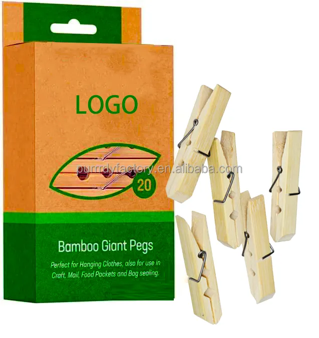 Logo personalizzato produzione ecologica lavanderia Mini artigianato pioli di stoffa in legno di bambù