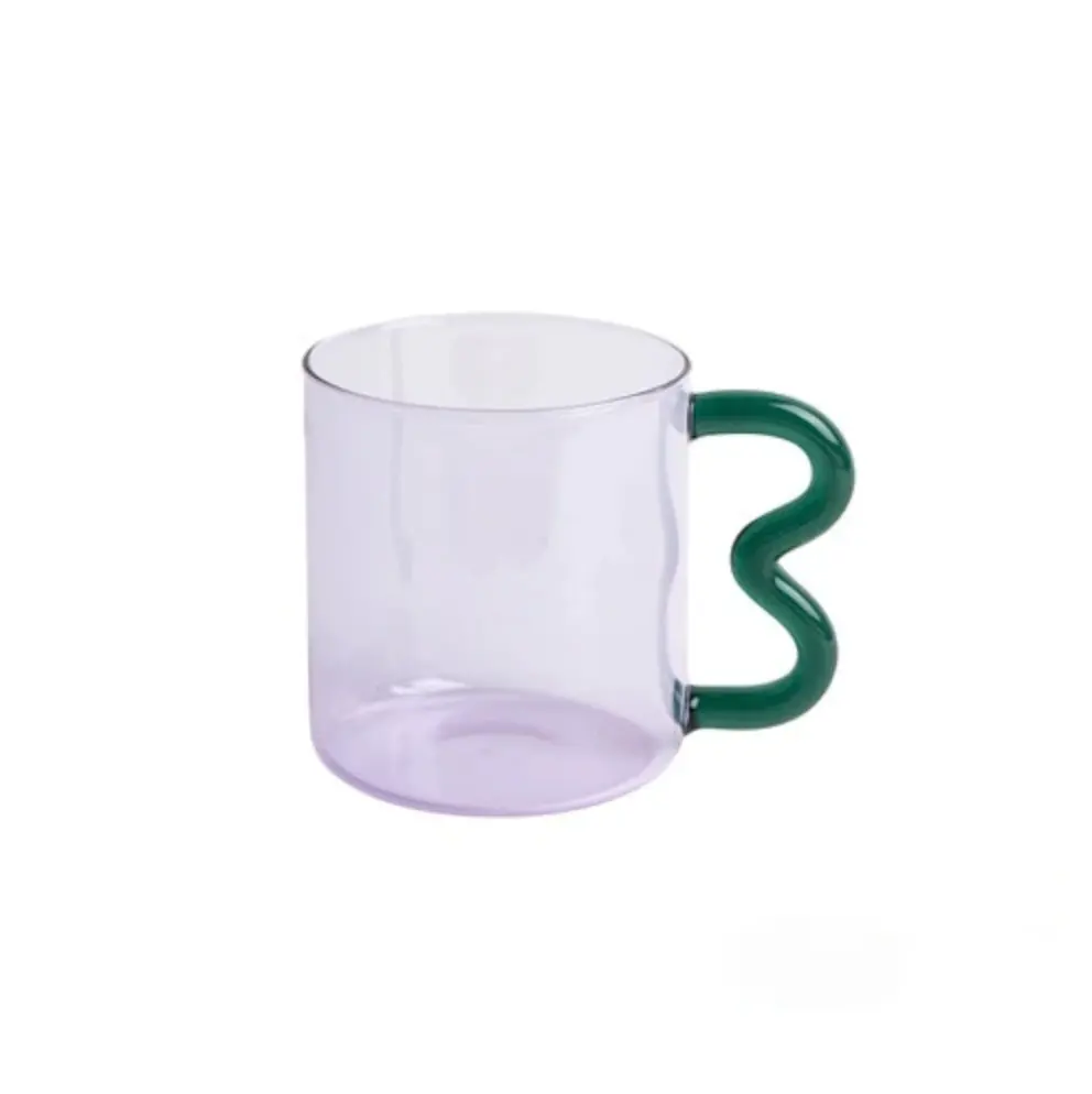 OEM Resistente Ao Calor Waved Ear Glass Mug Colorido Vintage Café Chá Suco Leite Vinho Bebidas Gasses Canecas para Bebidas Presente