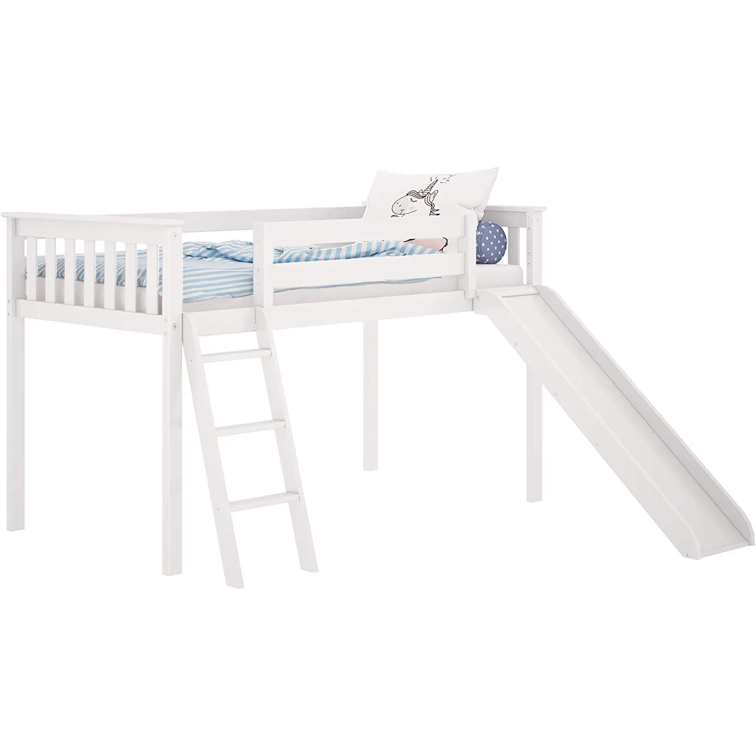 Preço de fábrica Mobiliário Kids Twin Low Loft com Slide Bed Cama de solteiro branca de madeira