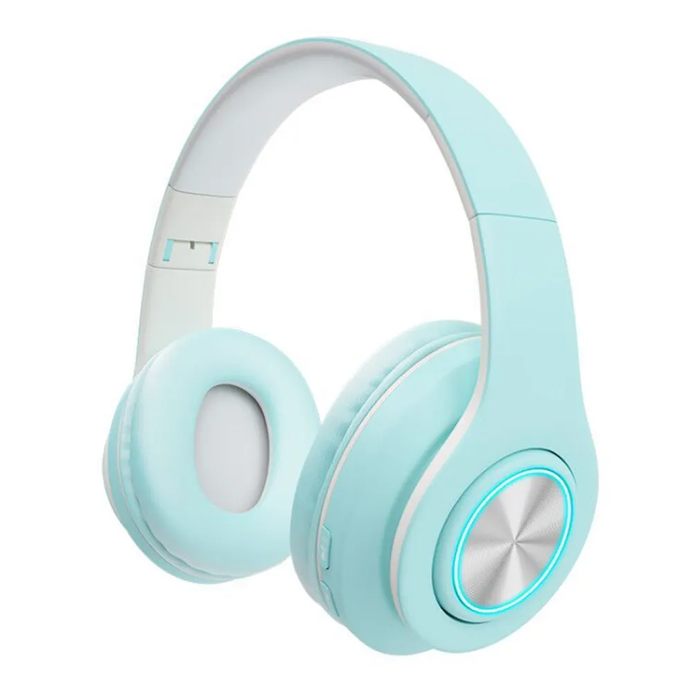 B39-auriculares por encima de la oreja con bluetooth, auriculares inalámbricos con micrófono, Soporte para tarjeta tf, reproductor de mp3, con luces led de colores