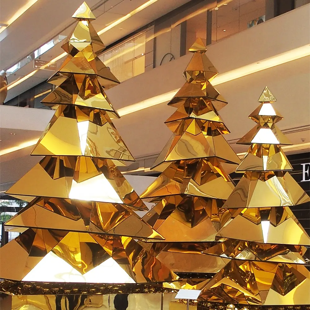 Nouvelles décorations de Noël en bois à la mode décoration de hall d'hôtel en miroir acrylique arbre de Noël