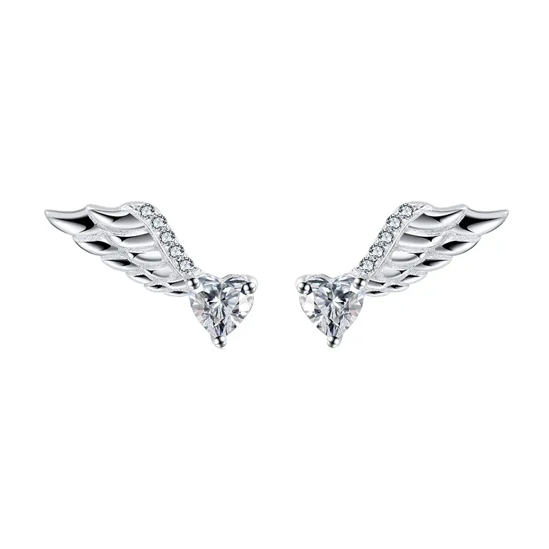 RINNTIN SE313 Großhandelspreis koreanische Ohrringe 925 Sterling-Silber kubische Zirkonien-Engelflügel Ohrringe