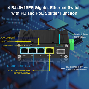 Adaptador Ethernet de interfaz híbrida Mini 3 puertos 10/100/1000T + 1 puerto 100/1000X SFP con función de divisor PD y PoE - Product Image 5