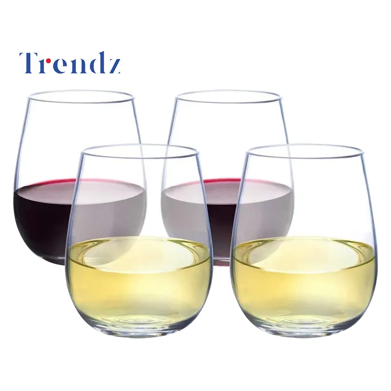 Verres à vin incassables en verre plastique de 16oz verres à vin transparents sans pied gobelets en plastique réutilisables