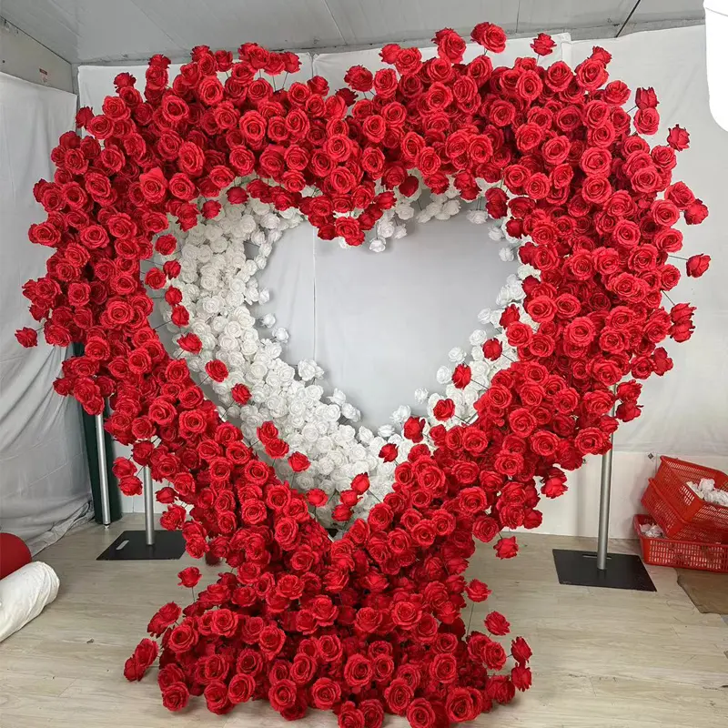 A-FHA006 gros coeur fleur arc fleur artificielle en forme de coeur arc toile de fond fleur arc pour la décoration de mariage