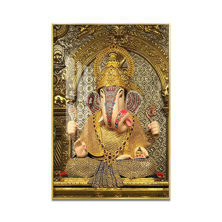 Pinturas decorativas de Elefante Dorado religioso, cuadro de Buda de porcelana de cristal, arte de pared para decoración del hogar