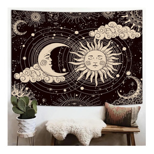 Mặt trời và mặt trăng thẩm mỹ đen tối tinh thần tấm thảm bí ẩn đốt cháy mặt trời và đám mây ngôi sao treo tường trang trí phòng ngủ - Product Image 2