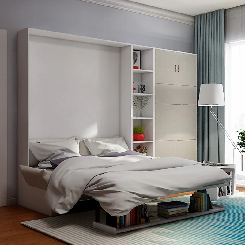 침실 가구 현대 스타일 기능 접이식 침대 프레임 책상 금속 나무 벽 머피 침대 소파