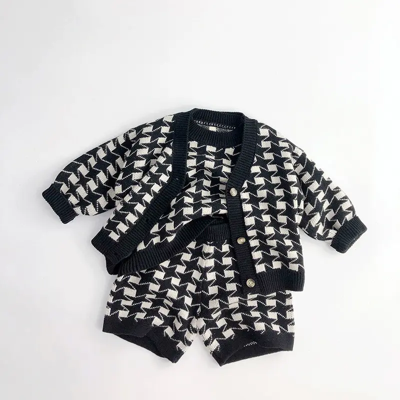 Sonbahar çocuk kazak takım elbise moda bebek örme hırka yelek şort 3 adet bebek giysileri bebek triko