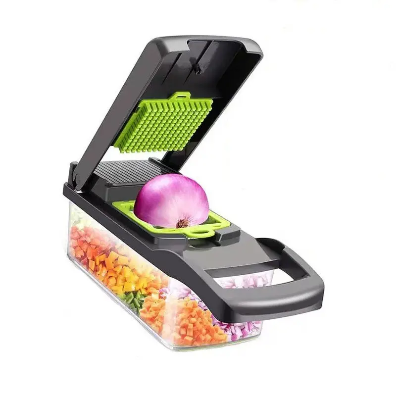 Sıcak satış mutfak gereçleri 15-in-1 manuel meyve ve sebze kesici kıyıcı Dicer plastik bıçak Veggie dilimleme