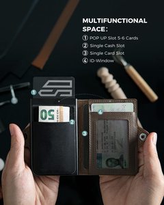 Thumbs-up tùy chỉnh chính hãng Da nhôm RFID chặn ID cửa sổ chủ thẻ tín dụng chủ thẻ dây kéo đồng xu túi ví - Product Image 3