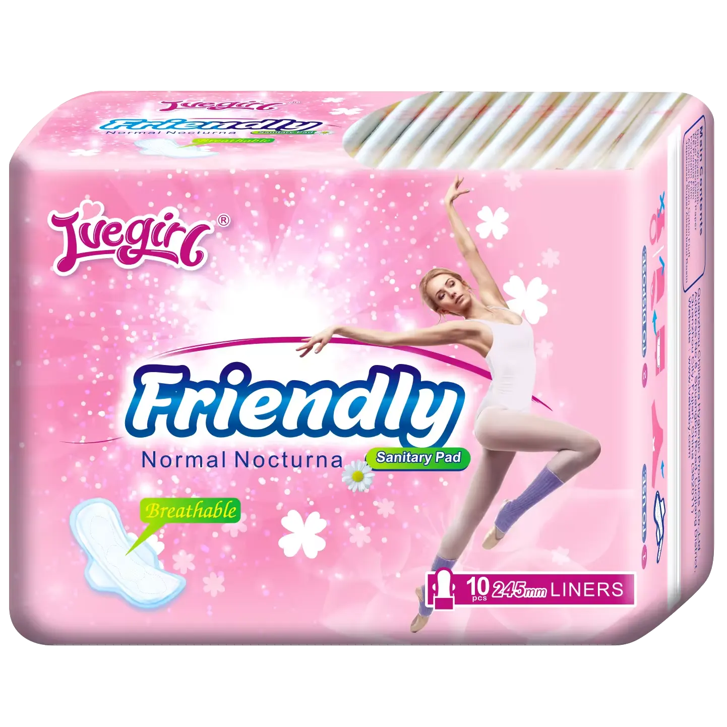 Serviettes hygiéniques régulières respirantes I'vegirl Friendly avec ailes parfumées serviettes hygiéniques personnalisables pour femmes