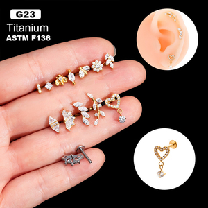 Toptan ASTM F136 G23 titanyum Piercing takı zirkon sarmal küpe Tragus kulak Labret kıkırdak Septum vücut Piercing takı - Product Image 3
