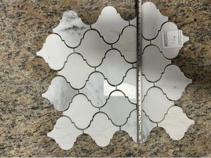 Cilalı fener şekli çin Carrara beyaz mermer mozaik çini 7MM kalınlığı abd müşteri için
