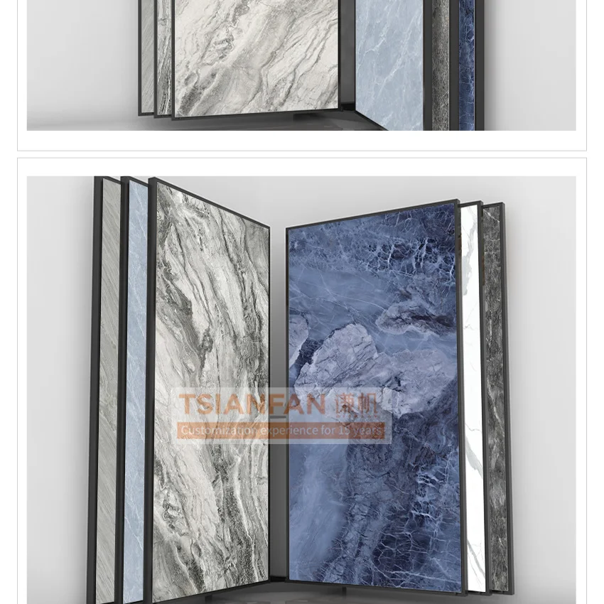 Modern Custom Metal Floor Marble Slab Showroom With Wheels Ceramic Stone Sample Rack Page Turning Tile Display Stand