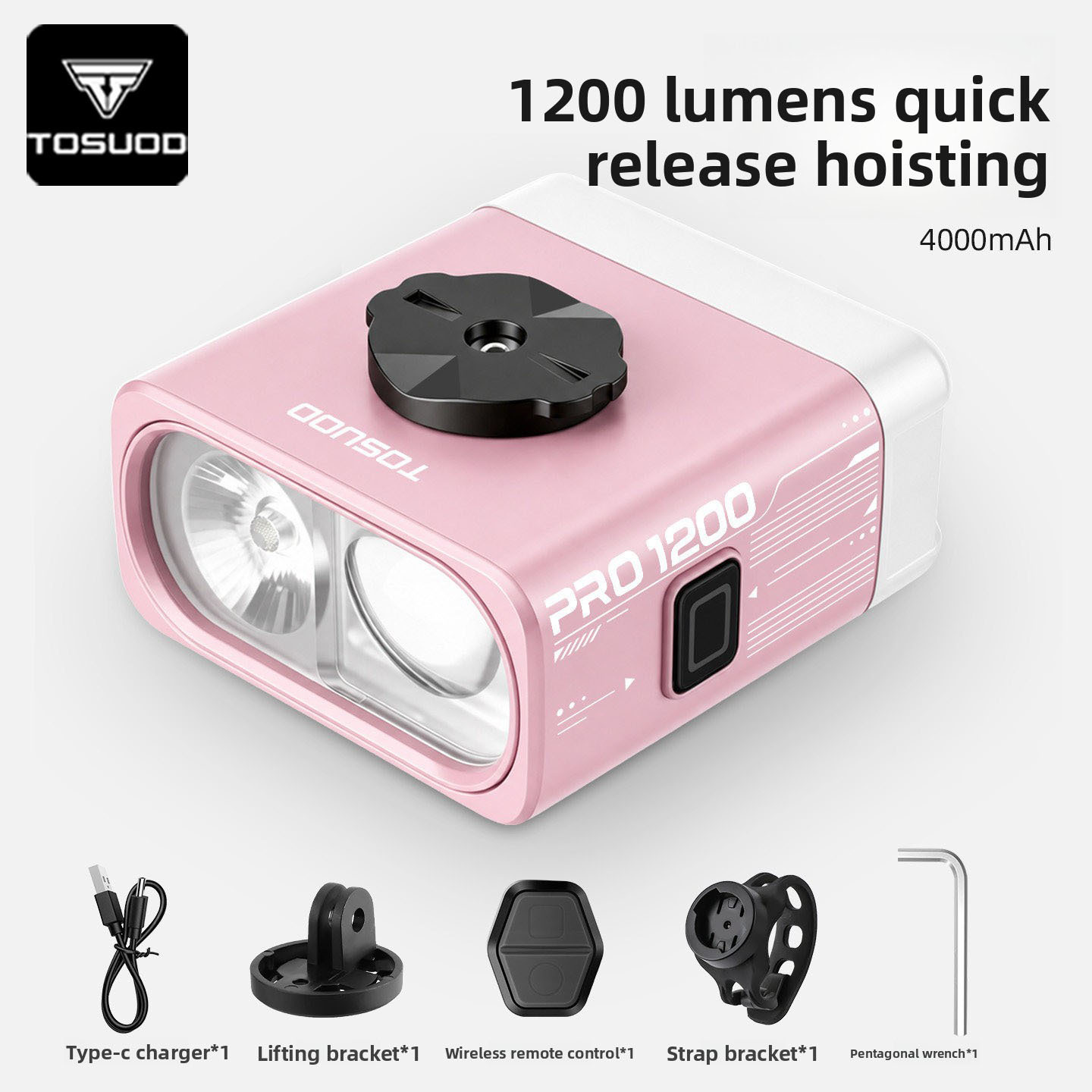 Pink-1200 lumens-waterproof-quick-release-long battery life