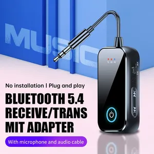 2合1 AUX无线音频适配器，用于蓝牙5.4 HiFi立体声音乐接收器/发射器3.5毫米麦克风汽车飞机电视电脑扬声器 - Product Image 2