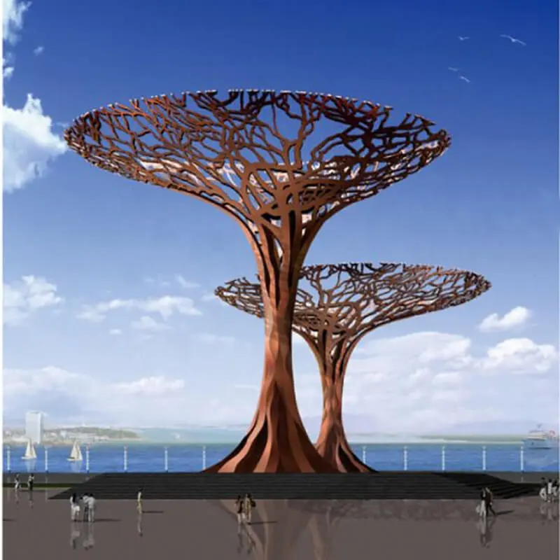 تمثال شجر من الفولاذ المقاوم للصدأ من Vincentaa, منحوت على شكل شجرة من صلب كورتين كبير من الصداء الصدئ لتزيين الحديقة ، من المصنع مباشرة